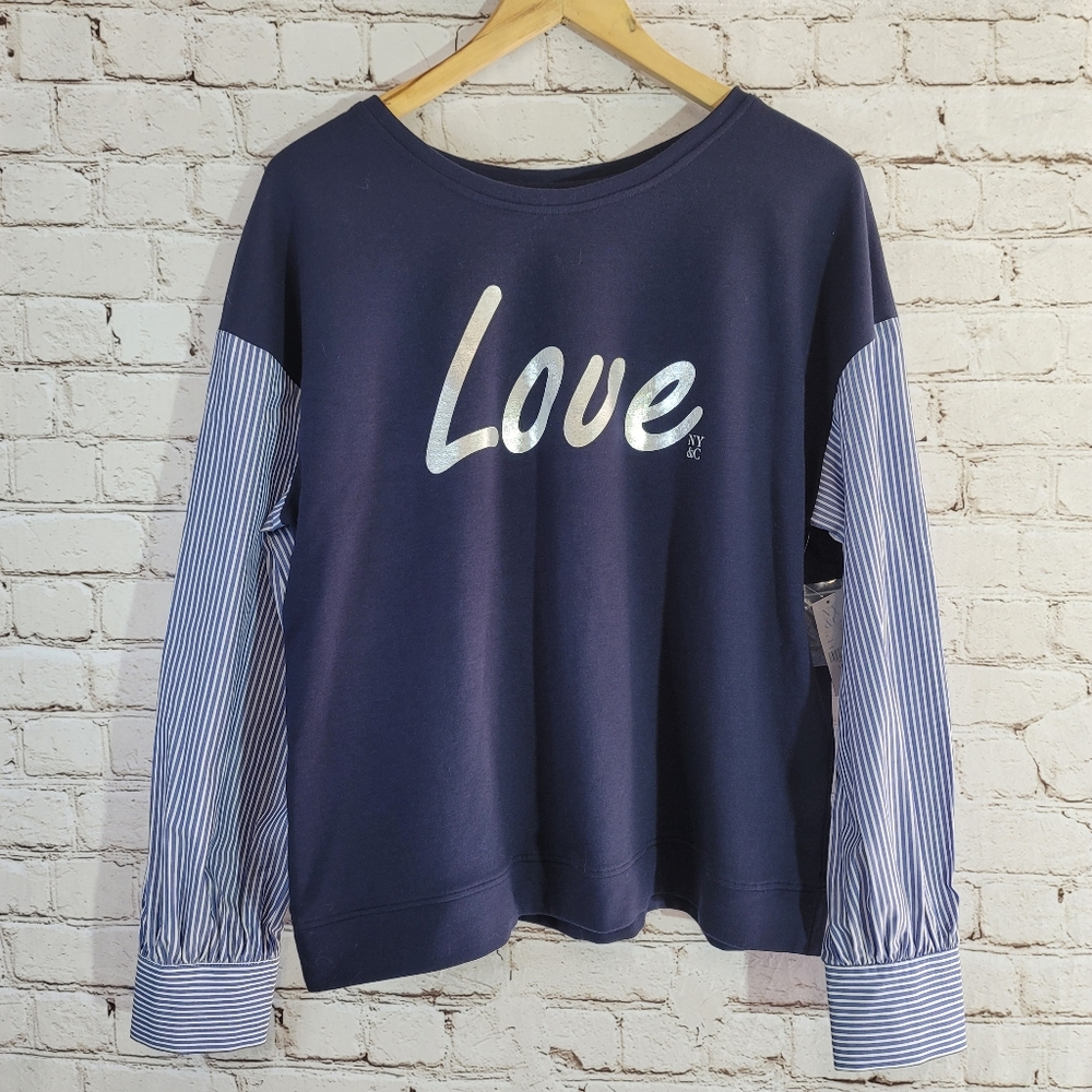 New York & Company Womens Shirt New Size Large Long Sleeve Blue